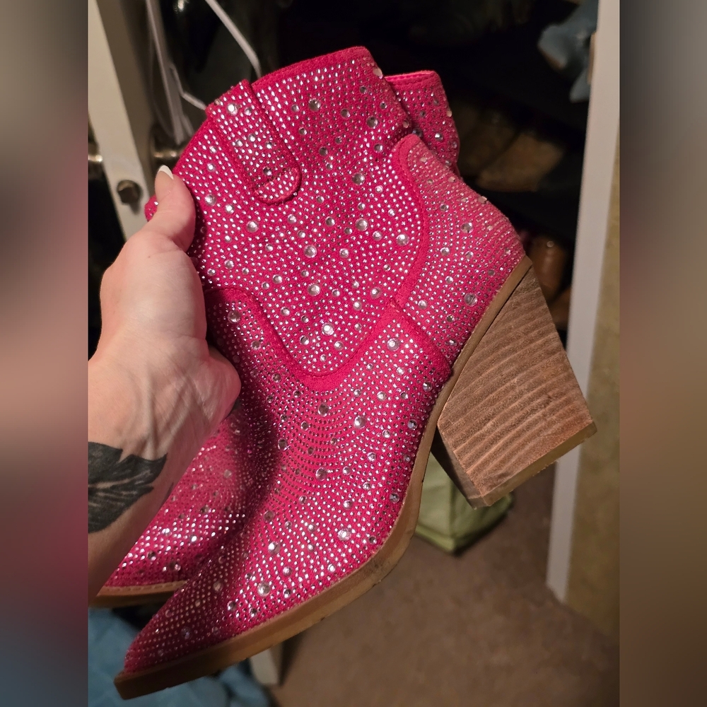 Very G Pink Sparkle Ankle Booties - Picture 2 of 4